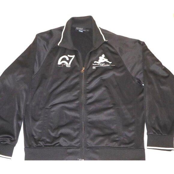 Polo Ralph Lauren Mens Black Track Jacket L Size Polyester Old Money Athletic - Picture 1 of 9